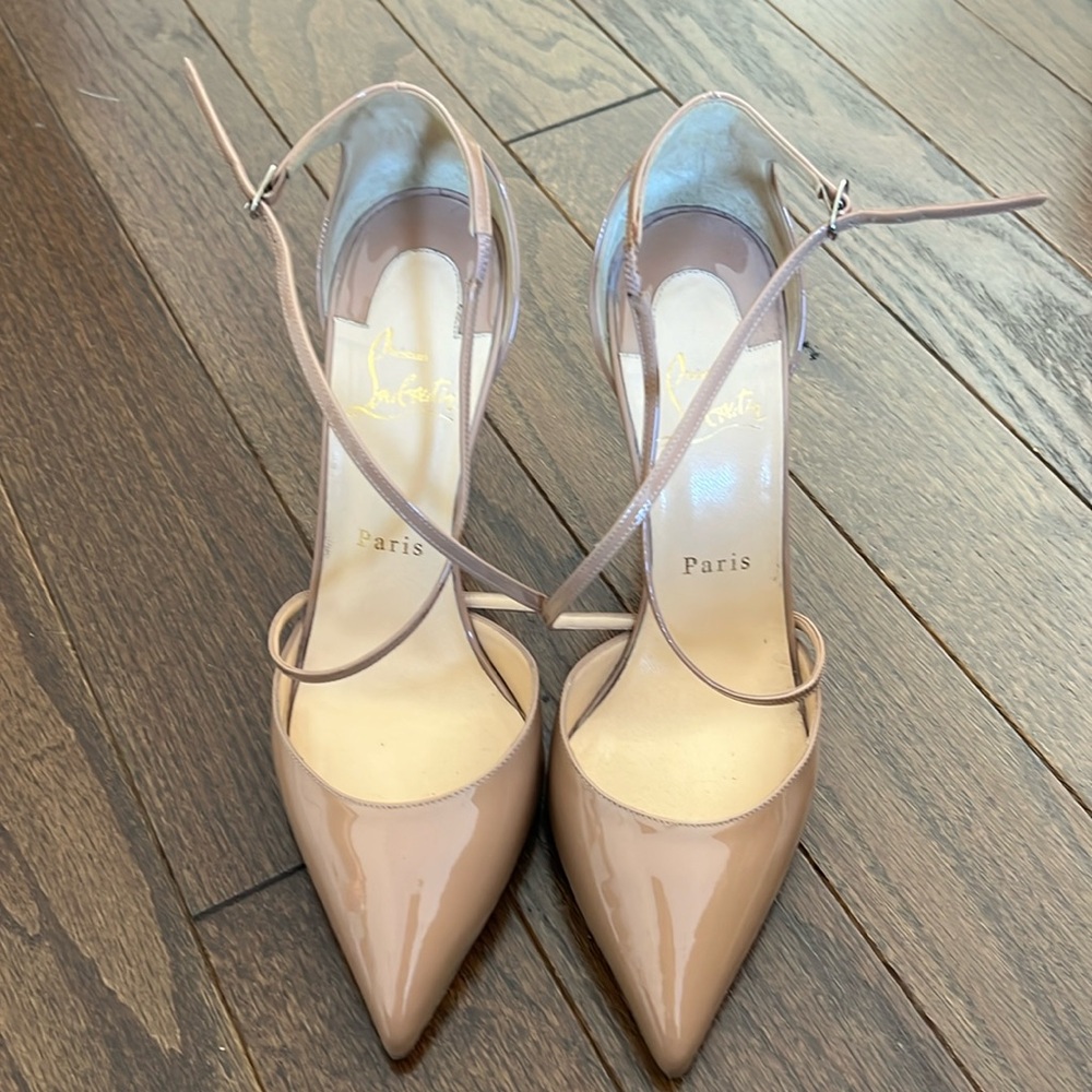 Christian Louboutin Cross Strap 100mm Nude Patent